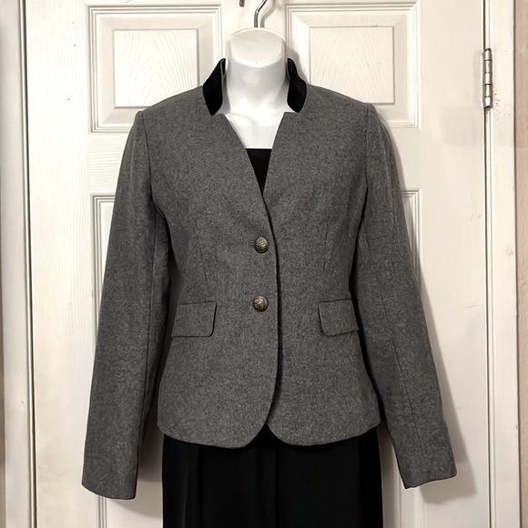 Hive & Honey Gray Wool Blend Velvet Trim Vintage Blazer Sz S - Picture 2 of 15